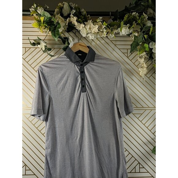 Lululemon Men's Button Short Sleeve Polo Shirt Gray Size Medium READ - Picture 2 of 10